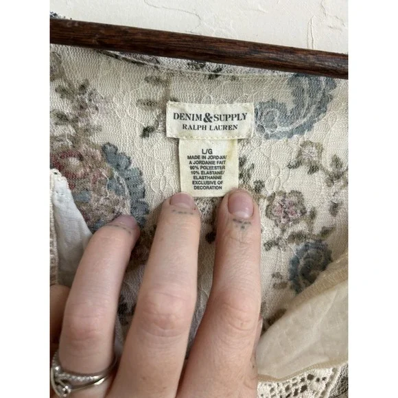 Ralph Lauren Denim & Supply Sheer Lace Crochet Henley Top L Paisley Dainty - Picture 7 of 8